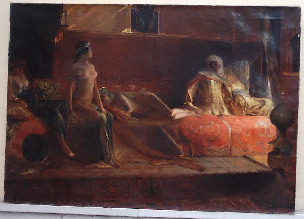 Antica Veduta Orientalista, Sensuale, Decorativa, Grandi Dimensioni, Harem, Cherifas immagine 2