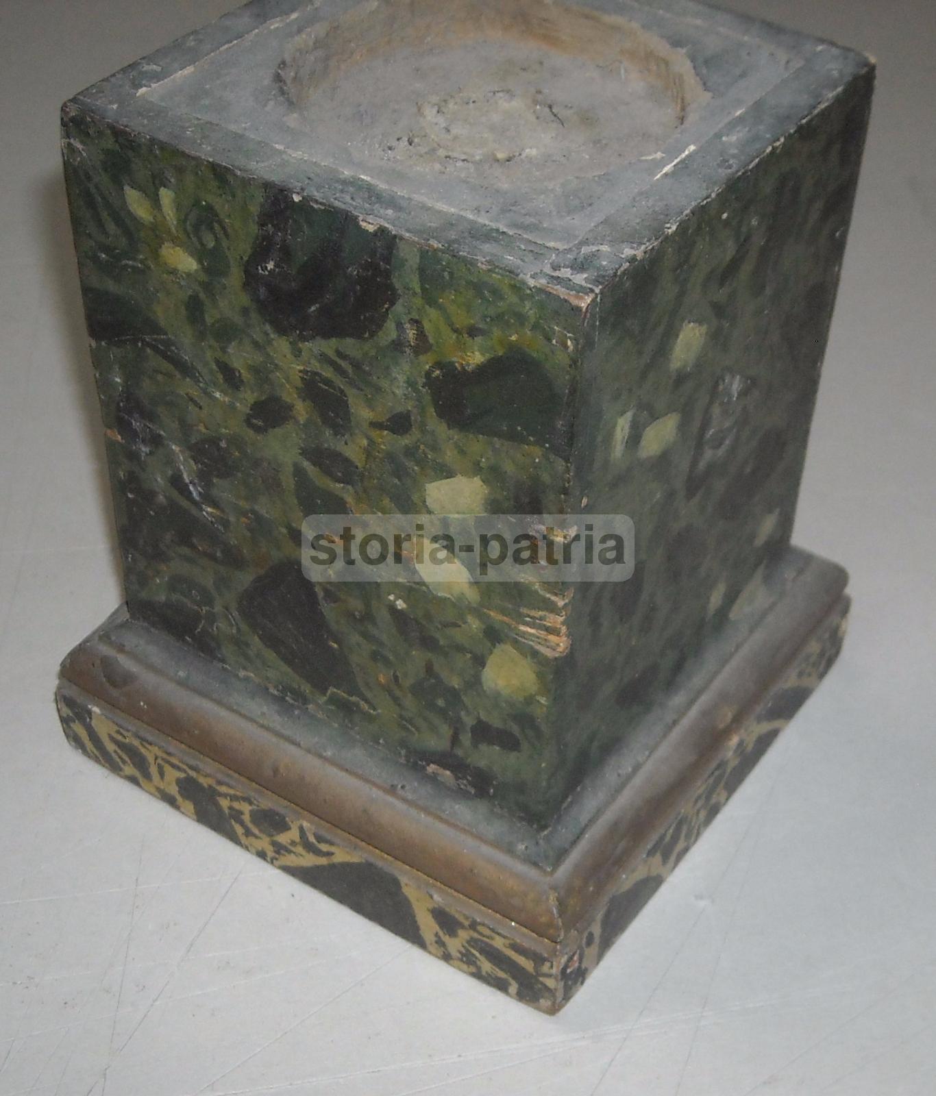 Antico Soprammobile, Utile Supporto Per Scultura, Legno Laccato Marmorizzato, Raro immagine 4