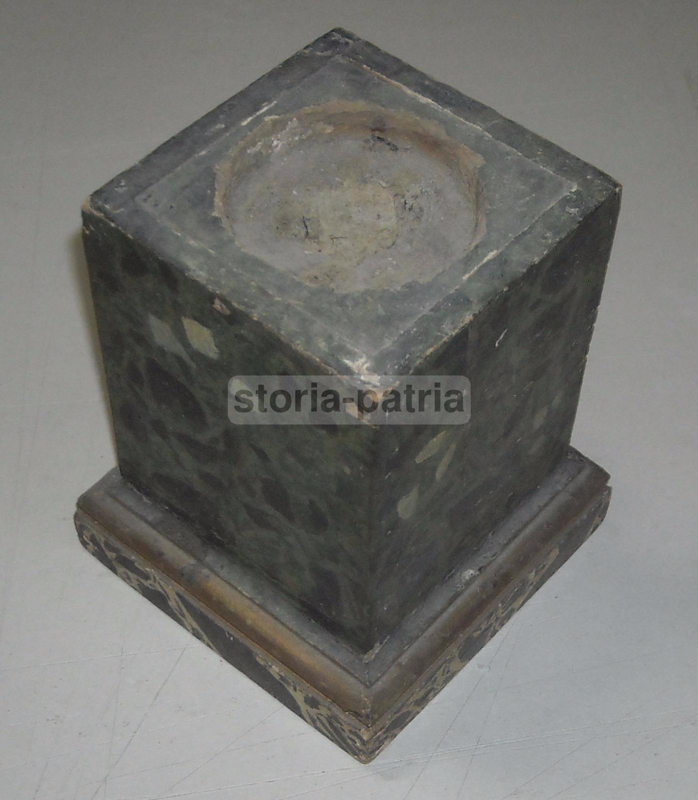 Antico Soprammobile, Utile Supporto Per Scultura, Legno Laccato Marmorizzato, Raro immagine 6