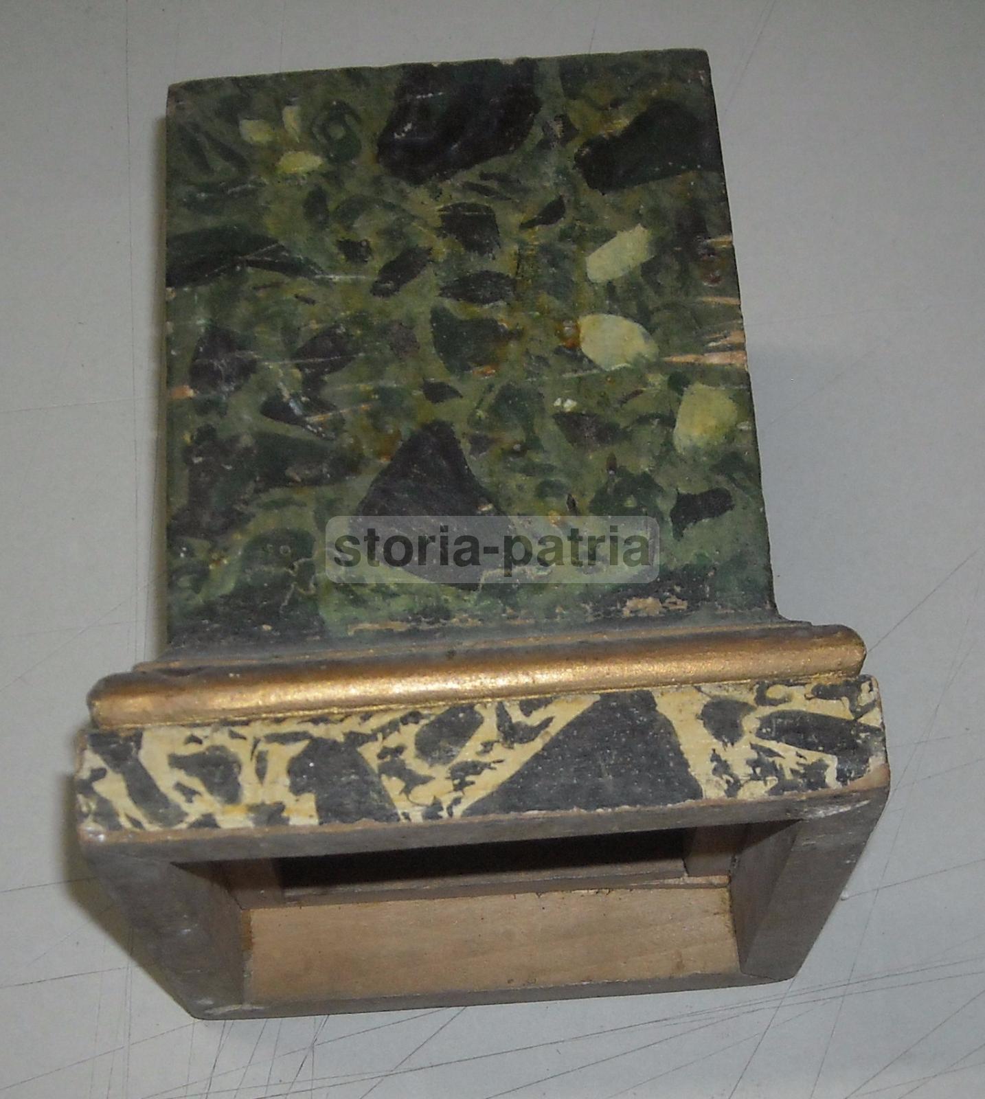 Antico Soprammobile, Utile Supporto Per Scultura, Legno Laccato Marmorizzato, Raro immagine 9