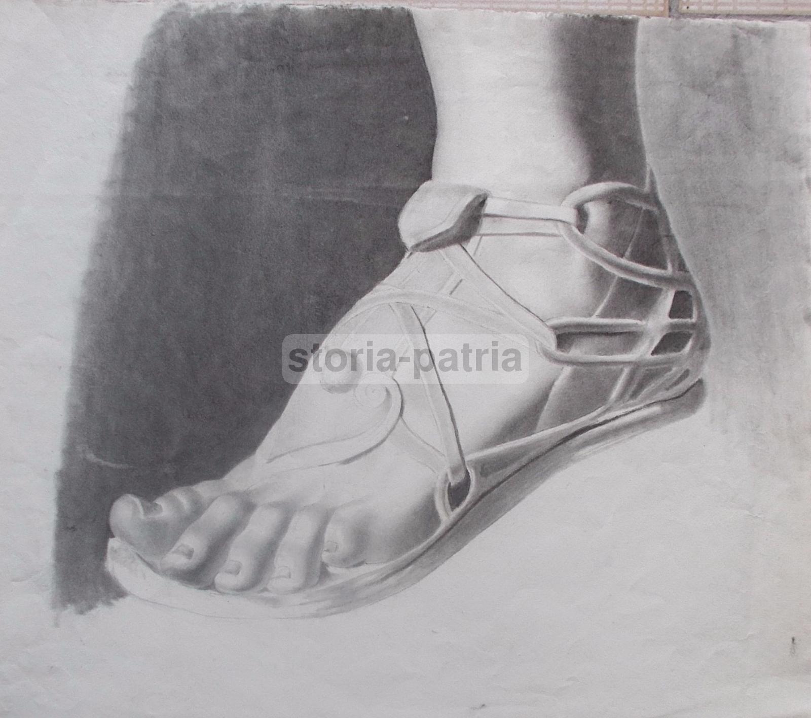 Arte, Artistico Disegno, Piede Con Antica Calzatura, Opera Darte, Studio, Scultura immagine 1