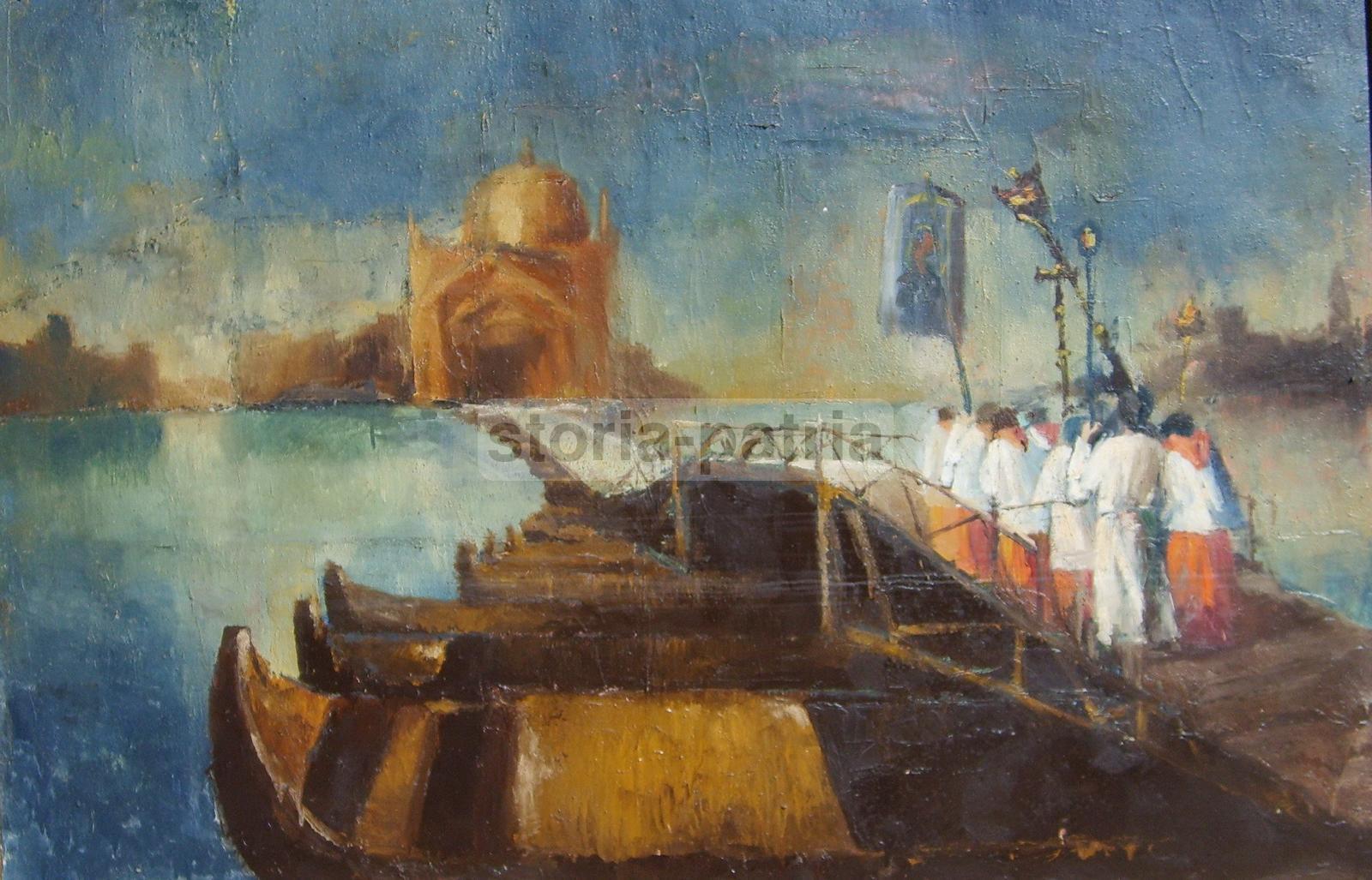 Arte Del Novecento, Venezia, Processione Al Redentore, Grande Decorativo Dipinto immagine 4