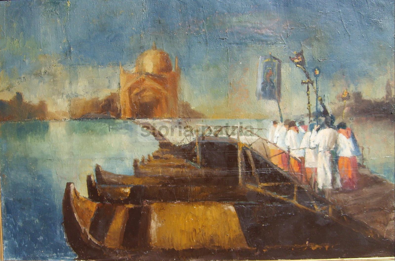 Arte Del Novecento, Venezia, Processione Al Redentore, Grande Decorativo Dipinto immagine 7
