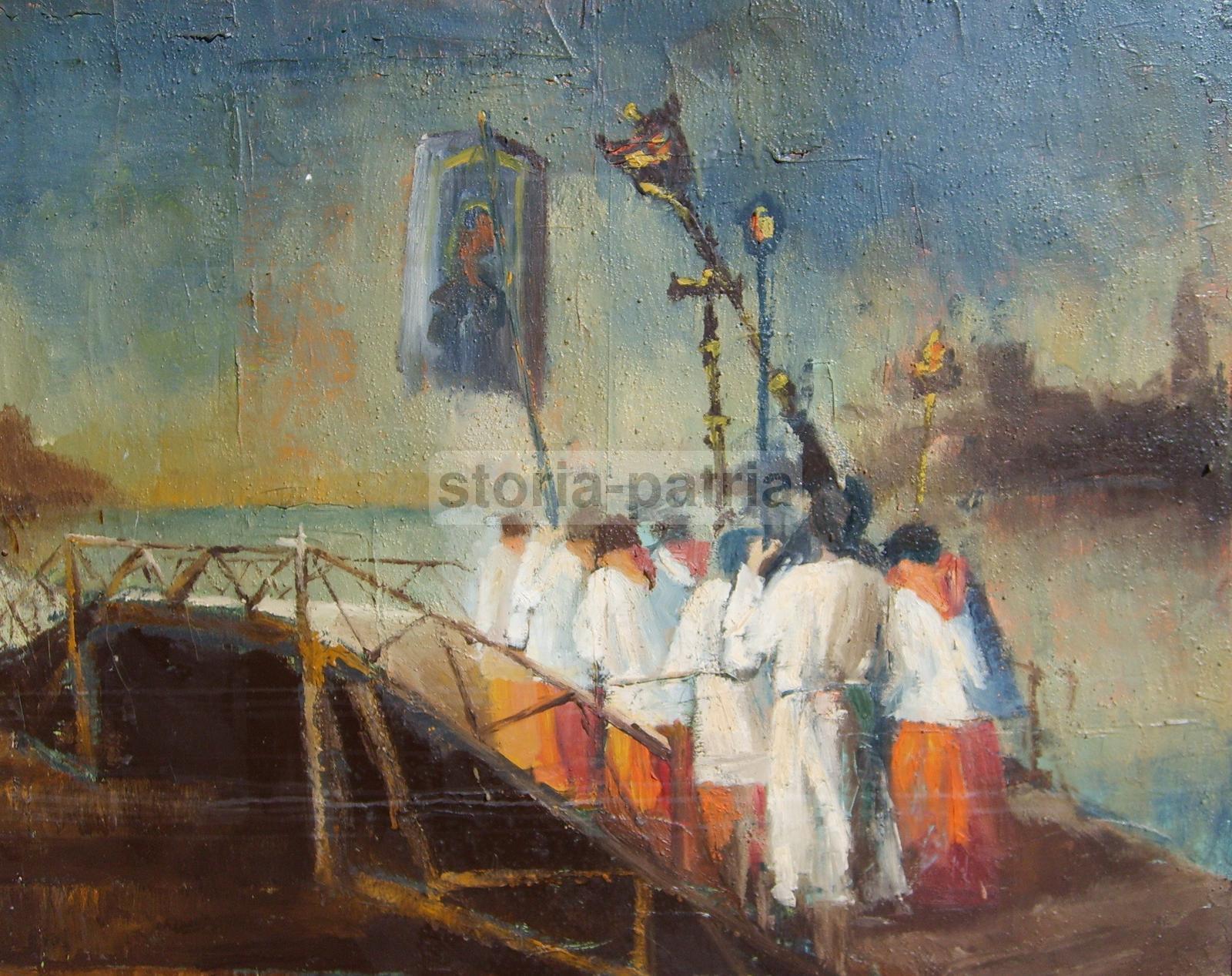 Arte Del Novecento, Venezia, Processione Al Redentore, Grande Decorativo Dipinto immagine 8