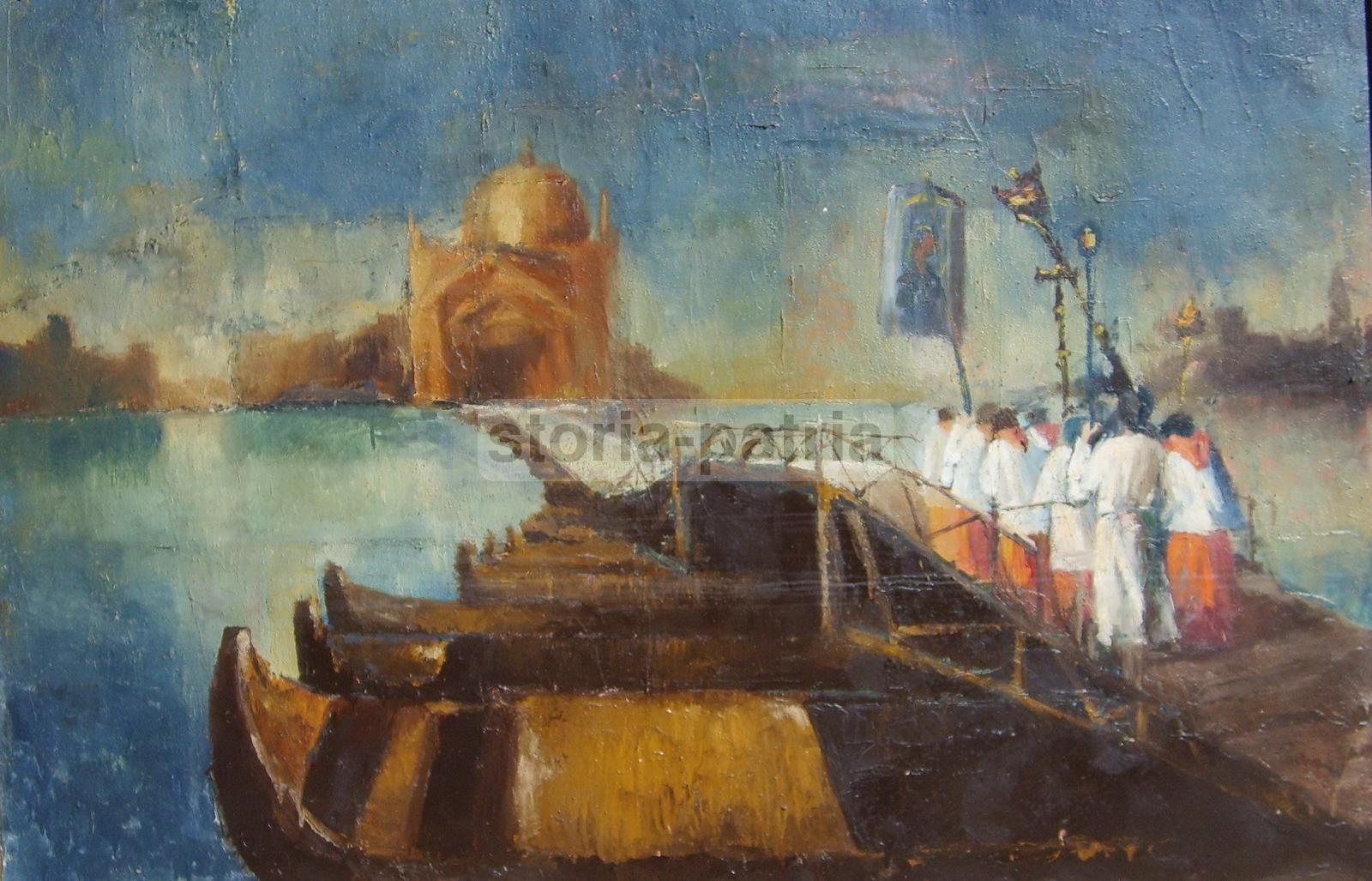 Arte Del Novecento, Venezia, Processione Al Redentore, Grande Decorativo Dipinto immagine 10