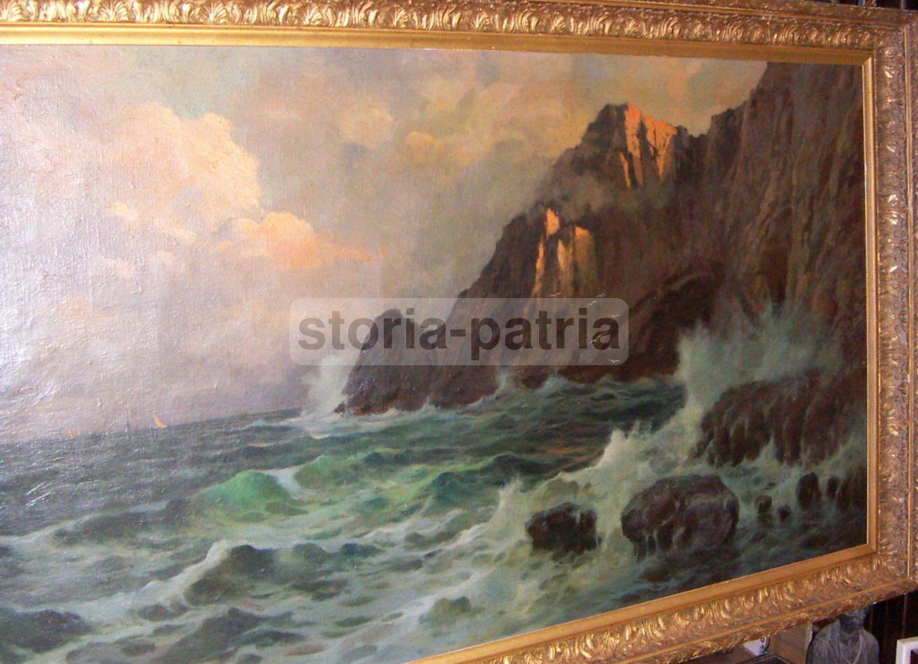Arte Napoletana, Veduta Di Capri, Scogliera, Marina, Grande Decorativo Dipinto, Olio immagine 6