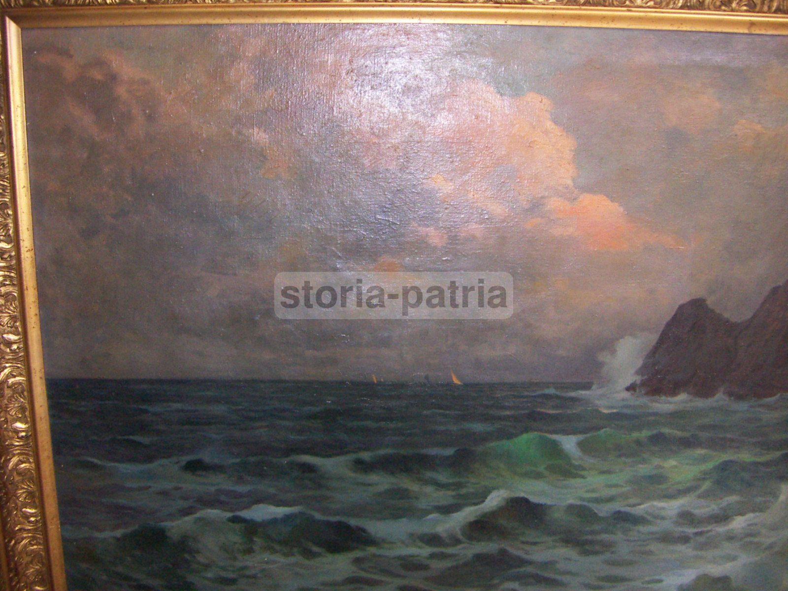 Arte Napoletana, Veduta Di Capri, Scogliera, Marina, Grande Decorativo Dipinto, Olio immagine 10