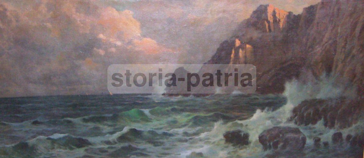 Arte Napoletana, Veduta Di Capri, Scogliera, Marina, Grande Decorativo Dipinto, Olio immagine 11