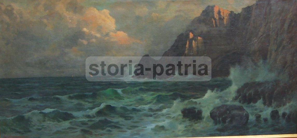 Arte Napoletana, Veduta Di Capri, Scogliera, Marina, Grande Decorativo Dipinto, Olio immagine 12