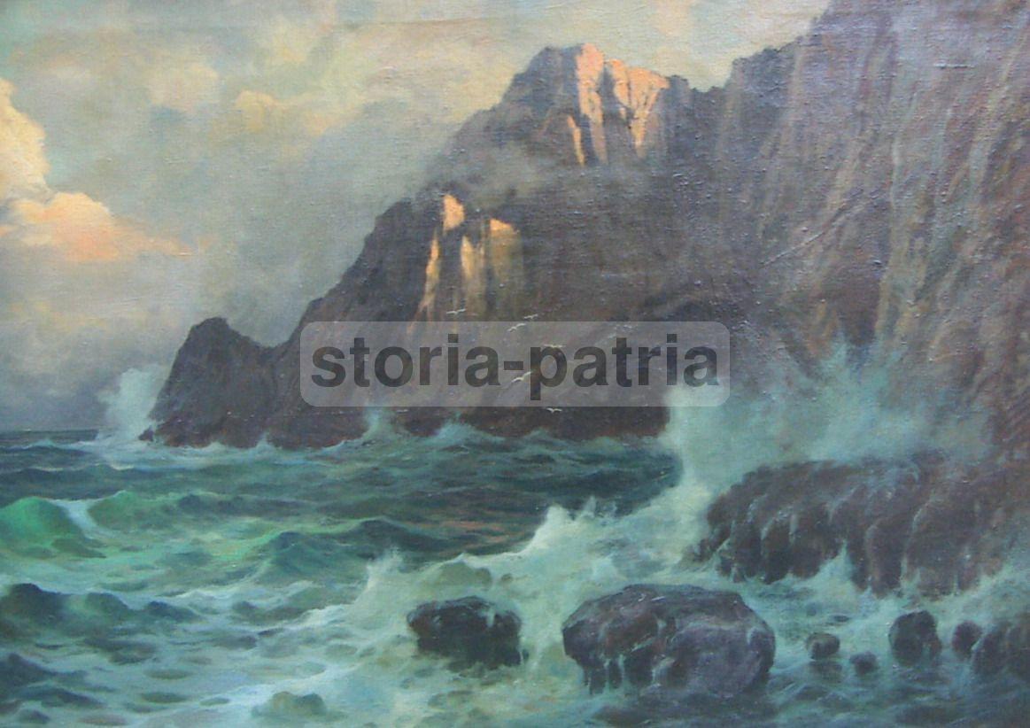 Arte Napoletana, Veduta Di Capri, Scogliera, Marina, Grande Decorativo Dipinto, Olio immagine 15