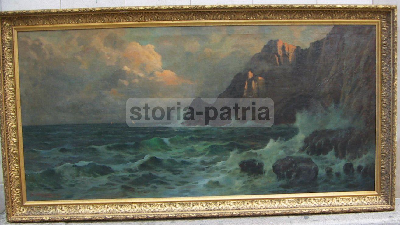 Arte Napoletana, Veduta Di Capri, Scogliera, Marina, Grande Decorativo Dipinto, Olio immagine 19
