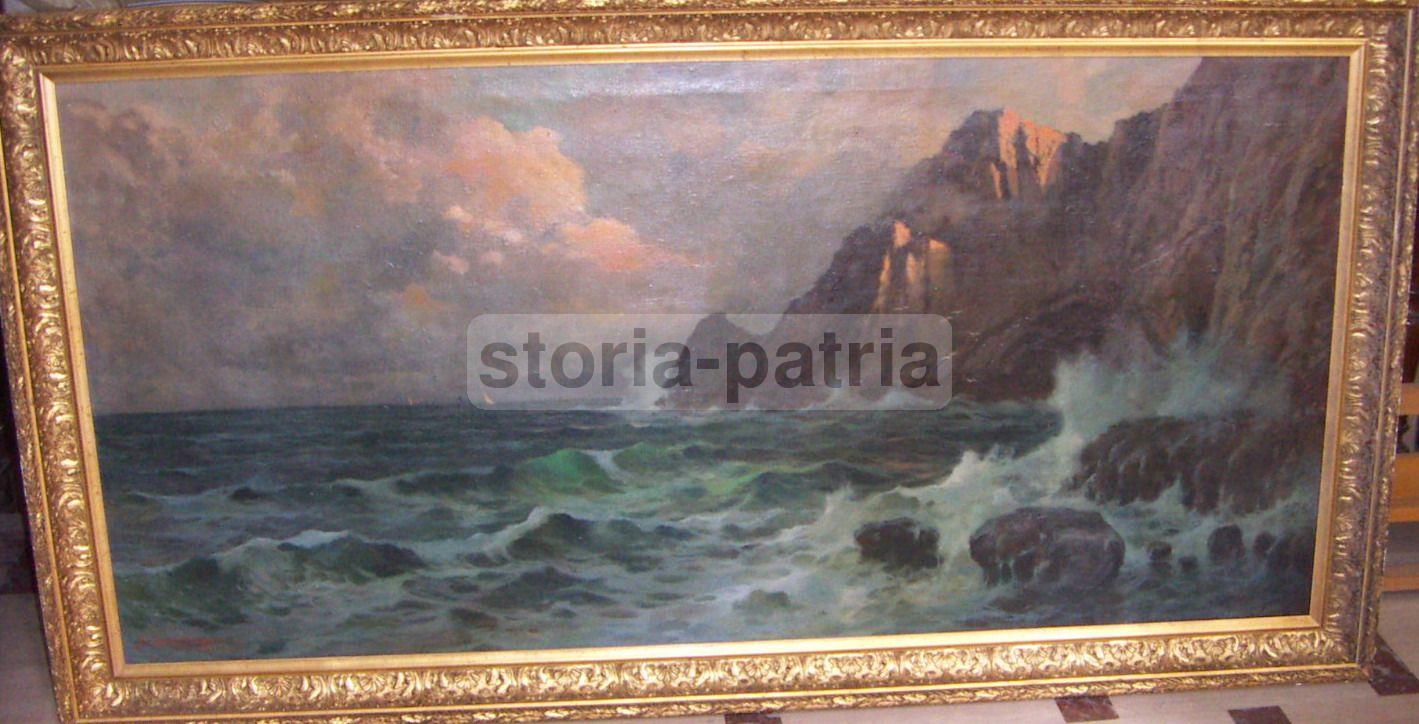 Arte Napoletana, Veduta Di Capri, Scogliera, Marina, Grande Decorativo Dipinto, Olio immagine 22
