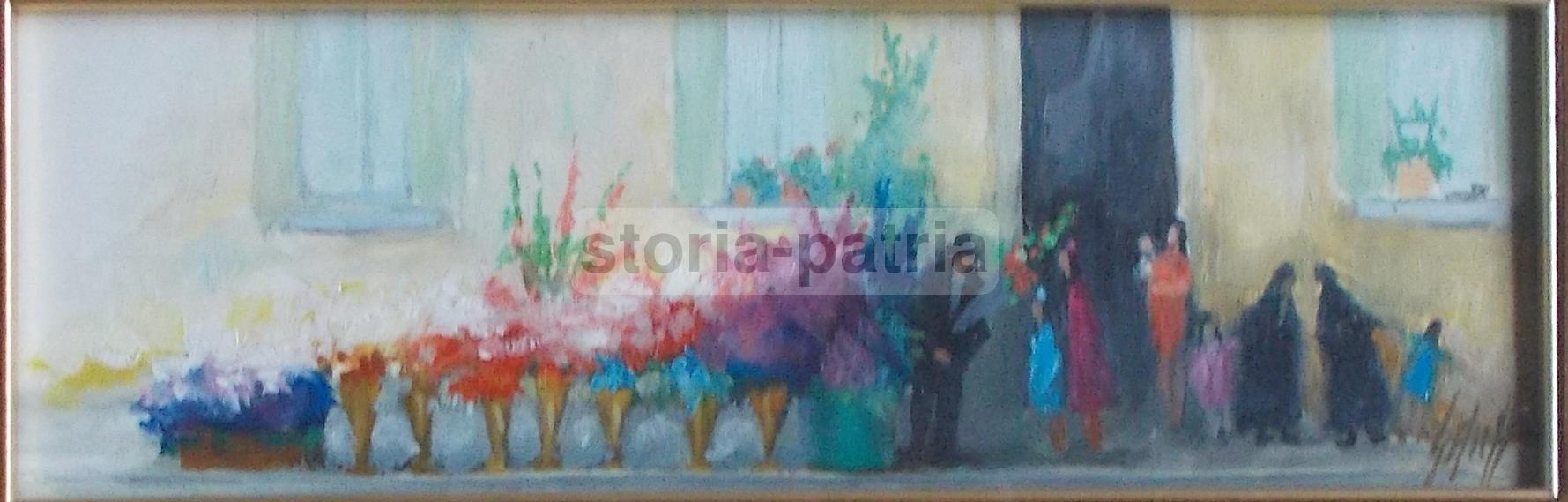Arte, Pittura, Decorativo Dipinto Del 900, Animata Folklorica Veduta, Fioraio, Fiori immagine 1