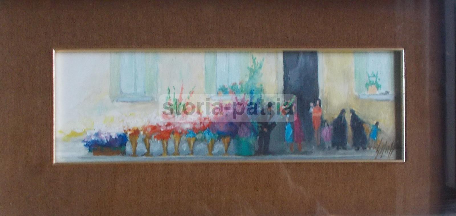 Arte, Pittura, Decorativo Dipinto Del 900, Animata Folklorica Veduta, Fioraio, Fiori immagine 3