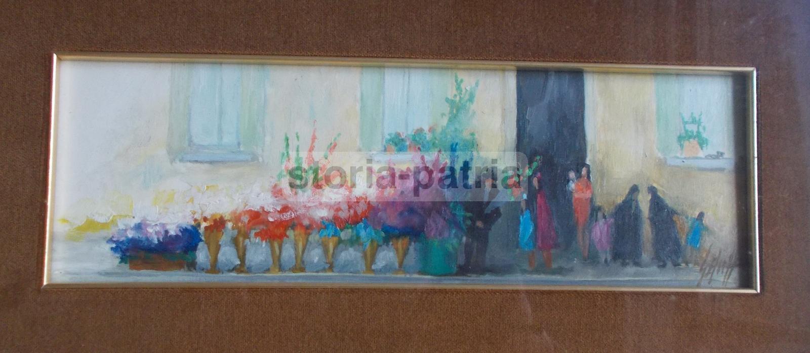 Arte, Pittura, Decorativo Dipinto Del 900, Animata Folklorica Veduta, Fioraio, Fiori immagine 4