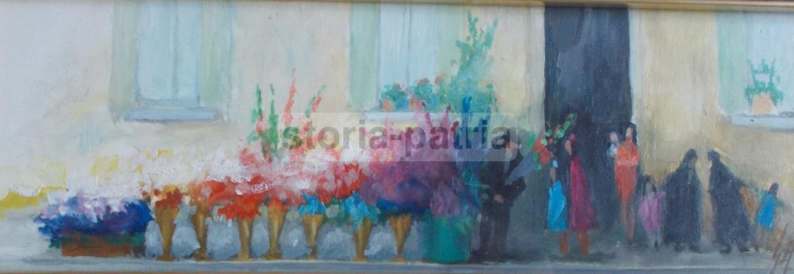 Arte, Pittura, Decorativo Dipinto Del 900, Animata Folklorica Veduta, Fioraio, Fiori immagine 7