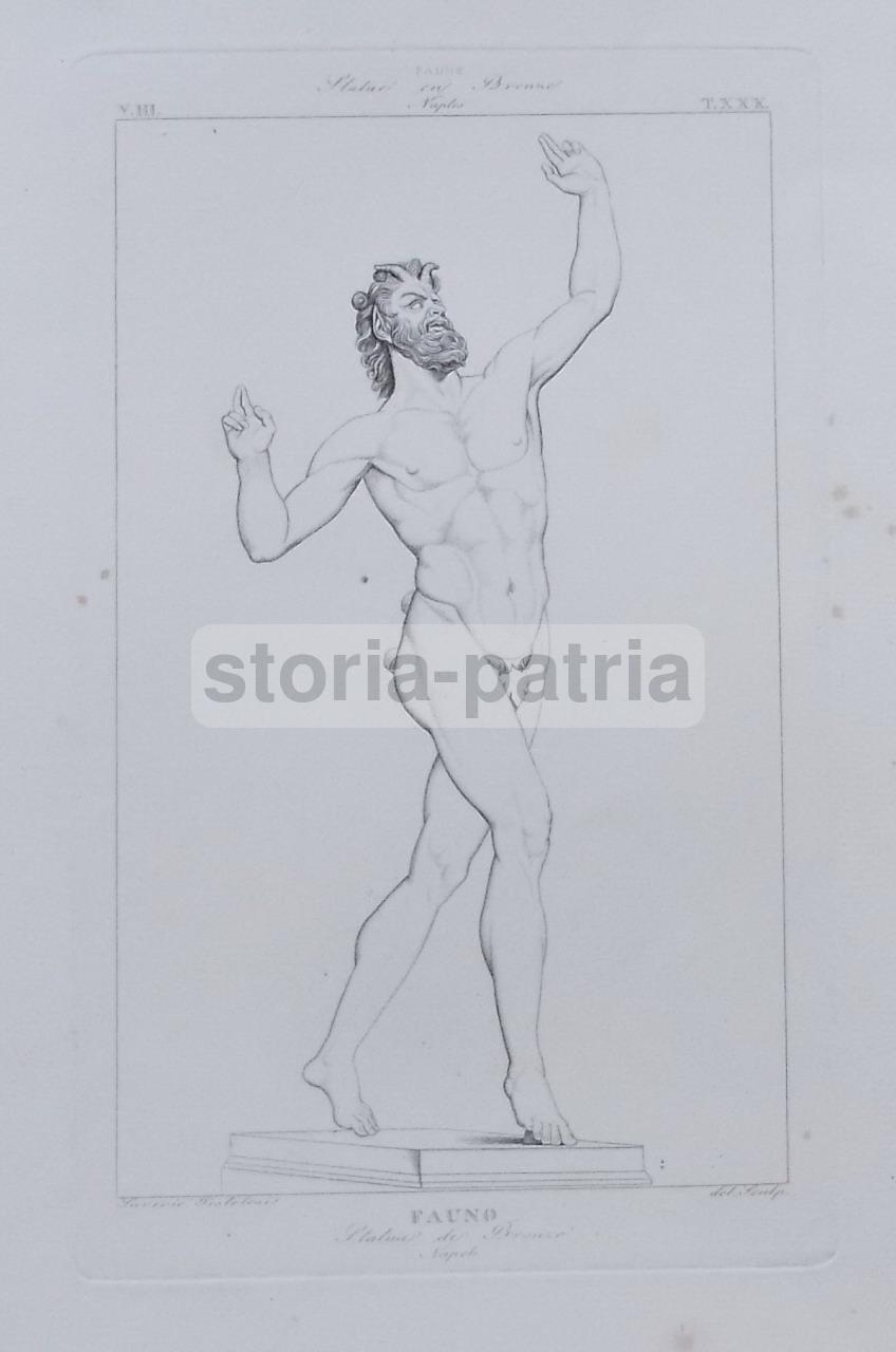 Arte, Scultura, Suggestiva Immagine Di Un Fauno In Bronzo, Stampa Antica, Pistolesi immagine 1