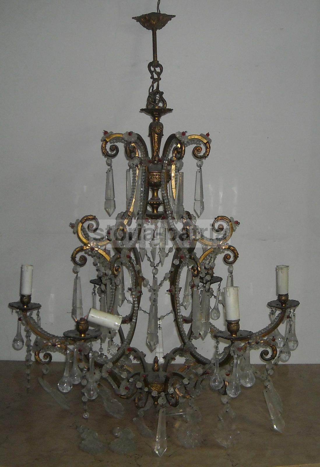 Bellissimo Grande Lampadario, Decorativo Ed Elegante, Antico, Utilissimo, d'Epoca immagine 6