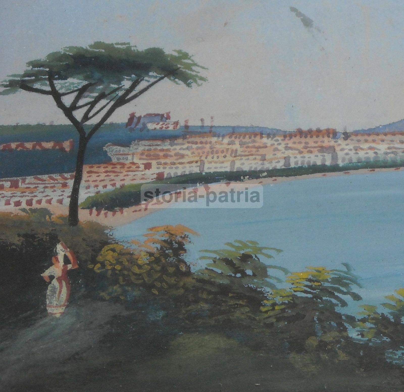 Decorativo Paesaggio Napoletano, Golfo Di Napoli, Vesuvio Fumante, Graziosa Gouache immagine 2