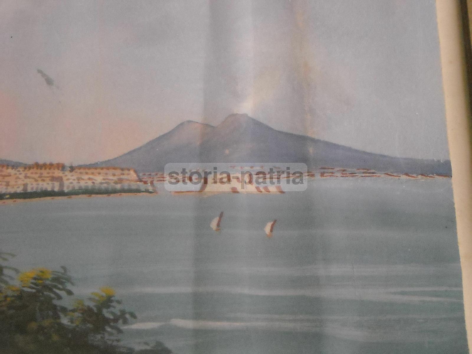 Decorativo Paesaggio Napoletano, Golfo Di Napoli, Vesuvio Fumante, Graziosa Gouache immagine 3