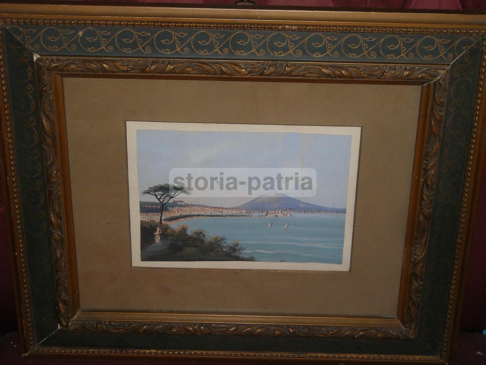 Decorativo Paesaggio Napoletano, Golfo Di Napoli, Vesuvio Fumante, Graziosa Gouache immagine 4