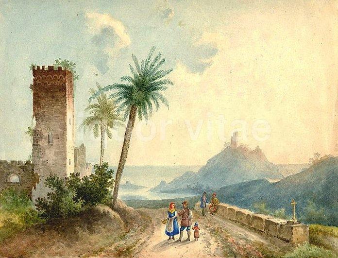 Interessante Antica Veduta Italiana, Bellissimo Dipinto, Decorativo, Da Collezione immagine 1