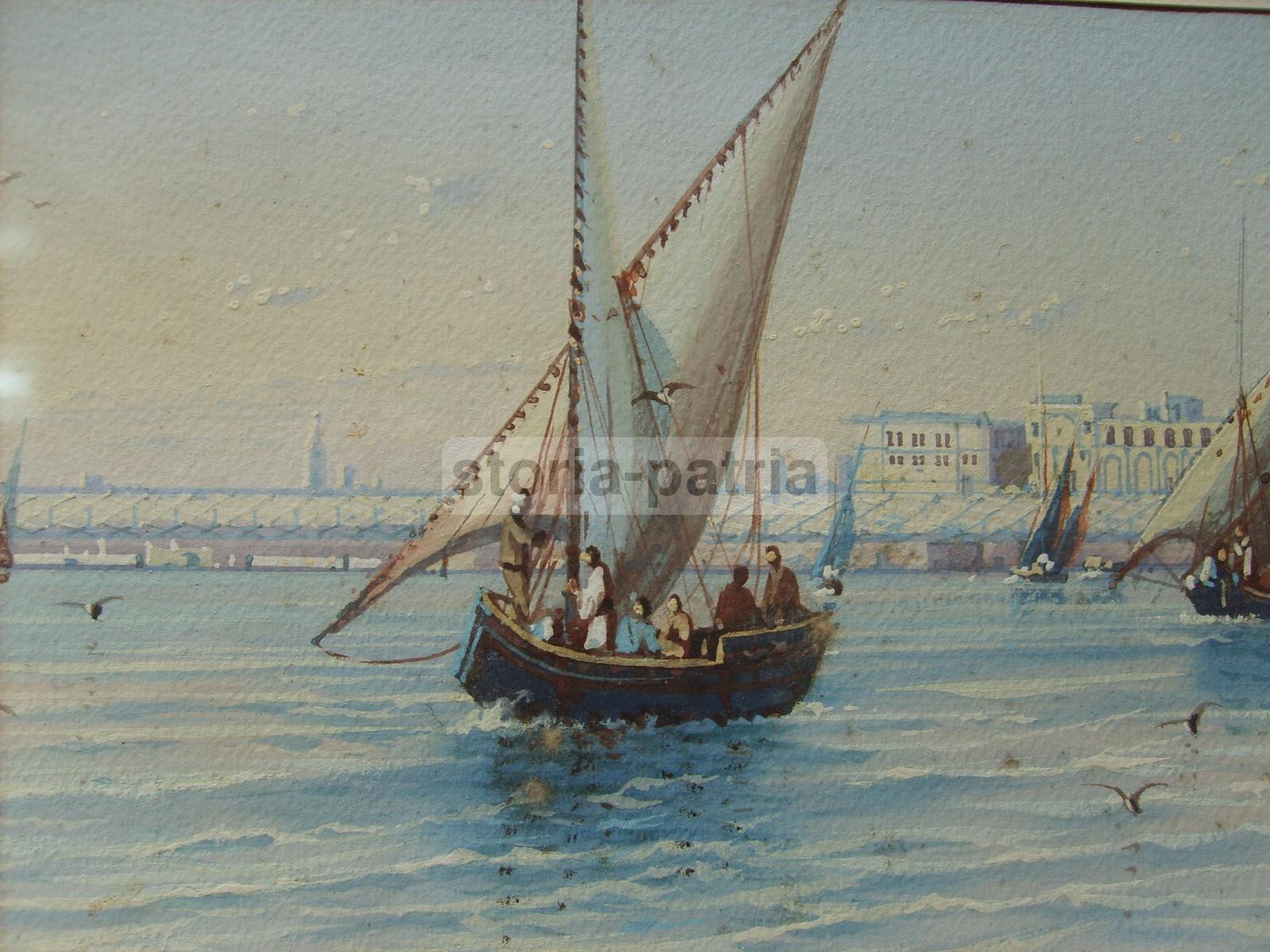 Veduta Portuale Con Barche, Acquarello Da Collezione, Artista Gianni, Decorativo immagine 3
