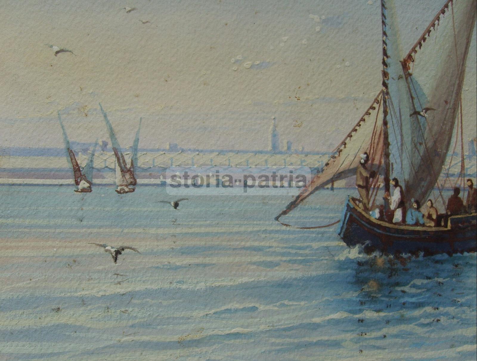 Veduta Portuale Con Barche, Acquarello Da Collezione, Artista Gianni, Decorativo immagine 5