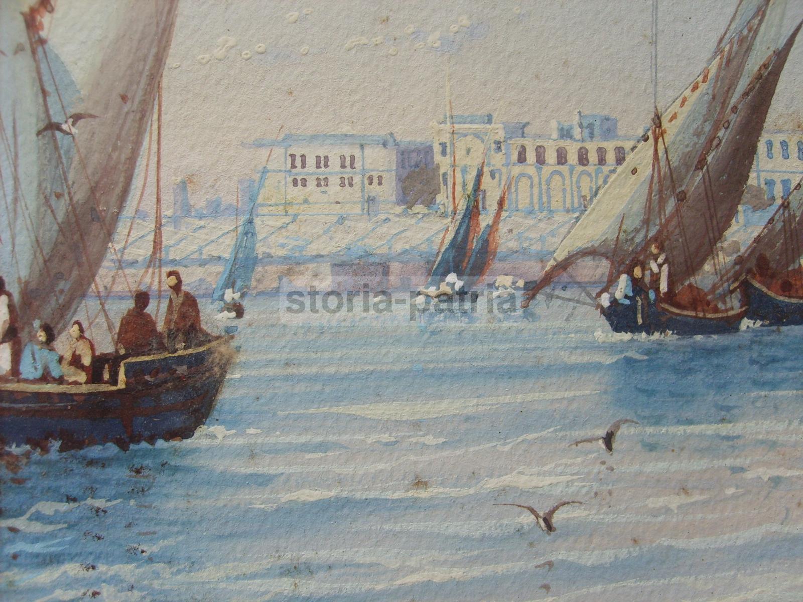 Veduta Portuale Con Barche, Acquarello Da Collezione, Artista Gianni, Decorativo immagine 6