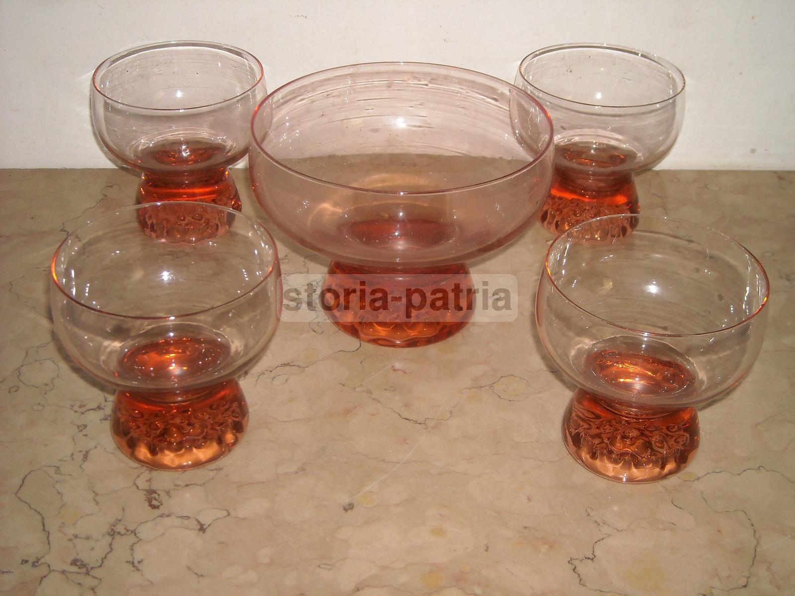 Vetri Decorativi, Set Di 5 Ciotole, Vetro Rosa, Per Macedonie Di Frutta O Gelato immagine 1